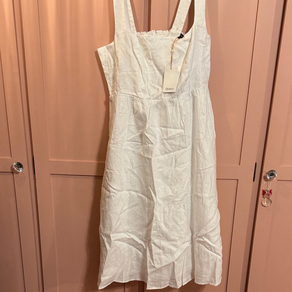 Quince White Linen Strappy Midi Dress